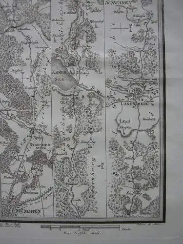 Chaussee München Landsberg Mindelheim Riedl Reiseatlas Orig Kupferstich 1796