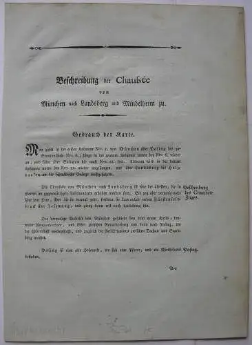 Chaussee München Landsberg Mindelheim Riedl Reiseatlas Orig Kupferstich 1796