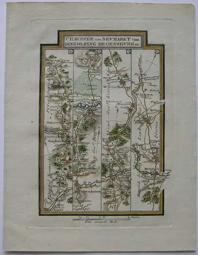 Chaussee Neumarkt Dingolfing Regensburg Riedl Reiseatlas Orig Kupferstich 1796