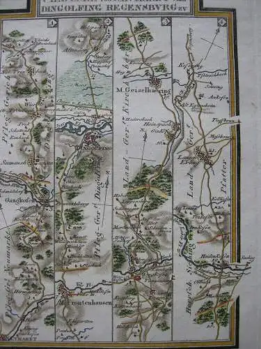 Chaussee Neumarkt Dingolfing Regensburg Riedl Reiseatlas Orig Kupferstich 1796