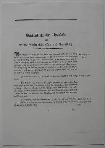 Chaussee Neumarkt Dingolfing Regensburg Riedl Reiseatlas Orig Kupferstich 1796