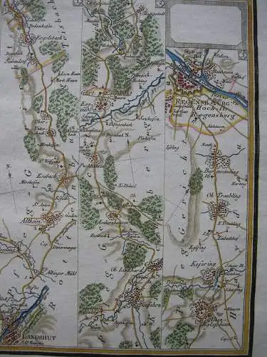 Chaussee Landshut Regensburg Riedl Reiseatlas Orig Kupferstich 1796 Beschreibung