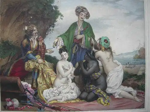 N. E. Maurin (1799-1850) Alger Vente d'esclaves Lithografie 1830 Orientalismus