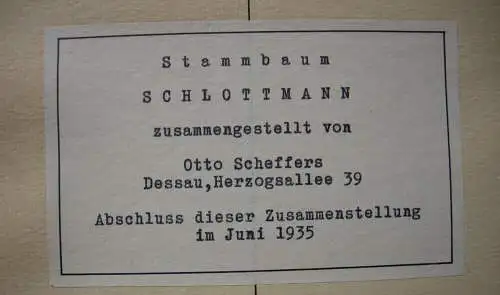 Ahnentafel Georg Scheffers (1866-1945) Mathematiker Typoskript 1937 Genealogie