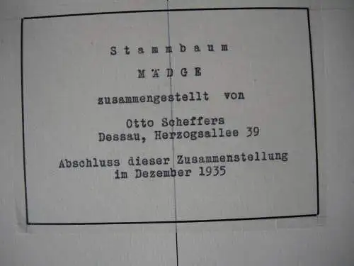 Ahnentafel Georg Scheffers (1866-1945) Mathematiker Typoskript 1937 Genealogie