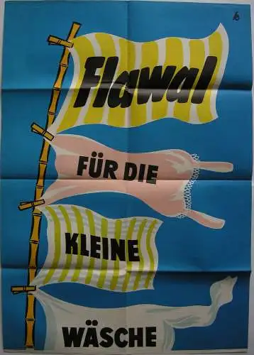 Plakat Waschmittelwerbung Flawal 167 x 59 cm Reklame 2 Teile 1954 Lithografie