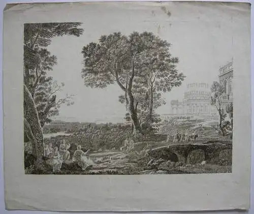 Antike Landschaft Klassizistische Bauten Antike Figuren Orig Kupferstich 1780