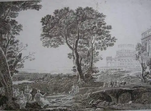 Antike Landschaft Klassizistische Bauten Antike Figuren Orig Kupferstich 1780