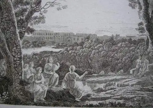 Antike Landschaft Klassizistische Bauten Antike Figuren Orig Kupferstich 1780