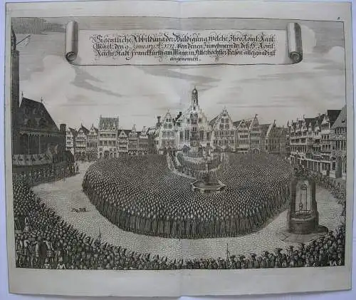 Frankfurt am Main Krönung Karl VI. Huldigung Römer Orig Kupferstich 1711 
