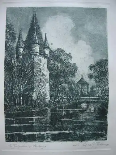 Otto F. Probst (1865-1923) Augsburg Fünfgrathurm Orig Radierung 1920 signiert