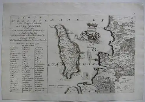 Ile d'Oleron France Frankreich Gascogne Orig. Kupferstich 1696 P. Coronelli