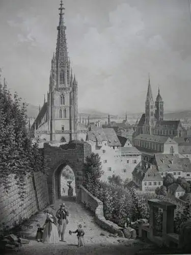 Esslingen Neckar Frauenkirche Stadtansicht Orig Lithografie E. Emminger 1860