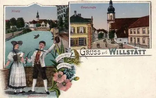 AK Willstätt Kinzig Ortenaukreis Freiburg Litho ungel 1910 bauerntrachten 