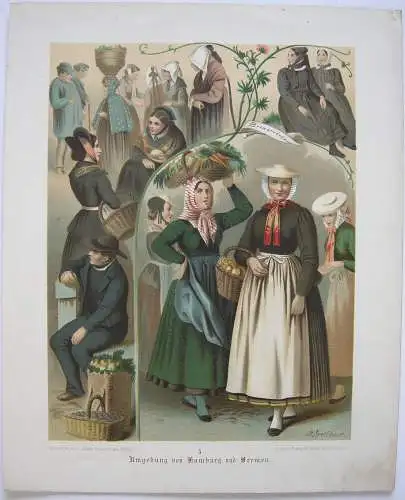 Kostüme Hamburg Bremen Chromolithografie Albert Kretschmer 1870