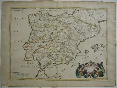 Spanien España altkolor Kupferstichkarte mapa Tavernier 1640 Balearen 