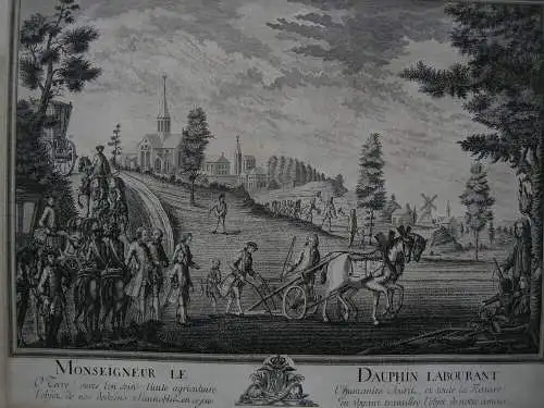 Michael Wachsmuth (tätig 1760-1770) Le Dauphin labourant Orig Kupferstich 