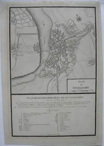 Düsselforf Plan Bombardement Siebenjähriger Krieg Orig Kupferstich 1760