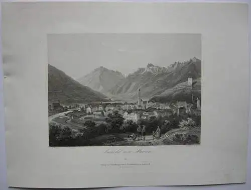 Meran  Gesamtansicht Südtirol Trentino Italien Orig. Stahlstich 1840  
