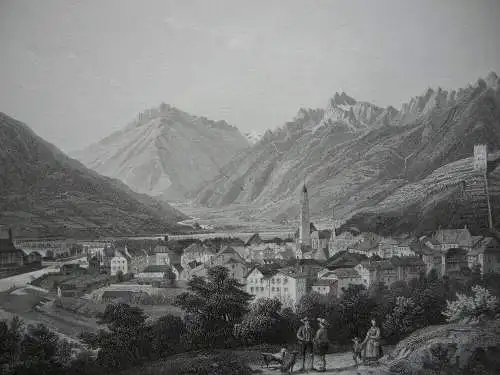 Meran  Gesamtansicht Südtirol Trentino Italien Orig. Stahlstich 1840  