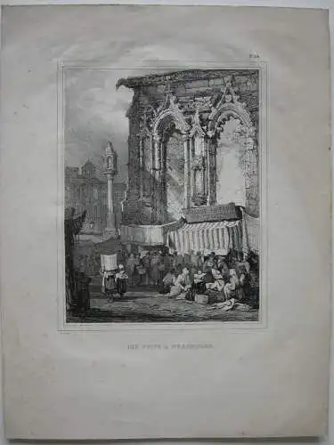Nürnberg Markt vor Kirche Orig Lithografie Samuel Prout 1850 Mittelfranken  