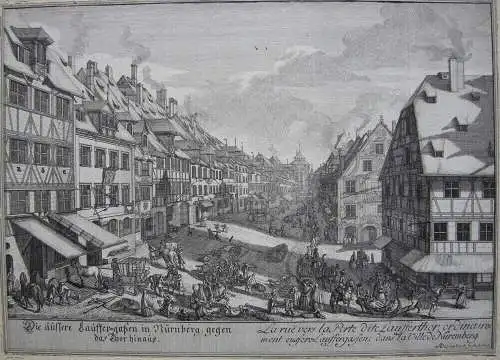 J A Delsenbach Äußere Laufer Gasse Nürnberg Orig Kupferstich 1755 Mittelfranken