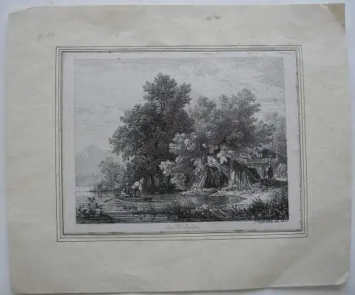 Am Kochelsee Orig Kupferstich Friedrich Würthle 1840 Oberbayern 