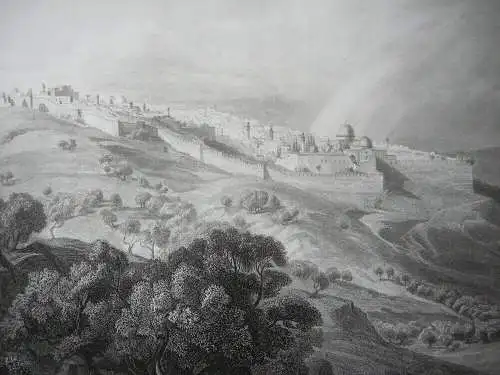 Jerusalem Gesamtansicht Orig Kupferstich Löffler 1850 Israel Heiliges Land 