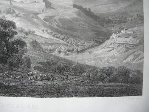Jerusalem Gesamtansicht Orig Kupferstich Löffler 1850 Israel Heiliges Land 