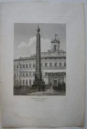 Rom Roma Obelisco Campense Monte Citorio Italia Orig Kupferstich Amici 1840