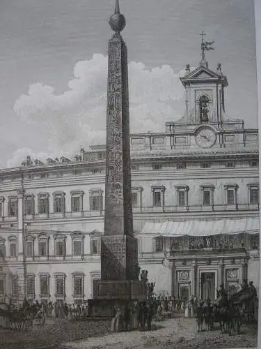 Rom Roma Obelisco Campense Monte Citorio Italia Orig Kupferstich Amici 1840