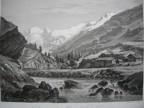 Großer Oetztaler Ferner Tirol Österreich Orig. Aquatinta-Radierung 1840 