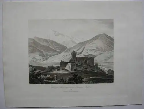 Schloß Churburg Schluderns Trentino Italien Orig. Aquatinta-Radierung 1840  
