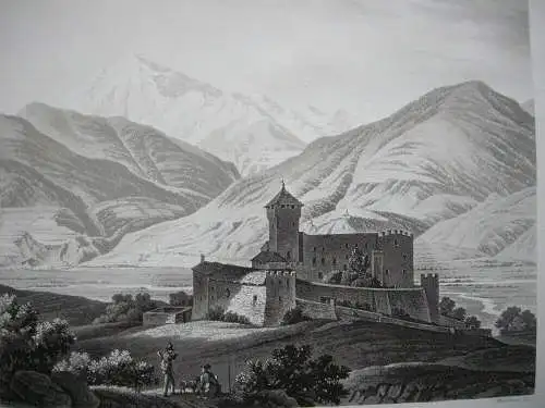 Schloß Churburg Schluderns Trentino Italien Orig. Aquatinta-Radierung 1840  