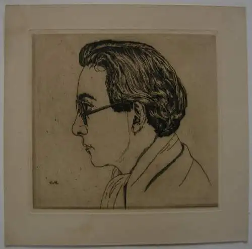 Egon Krause (XIX/XX. Jh.) Junger Mann mit Brille Orig. Radierung monogr 1925