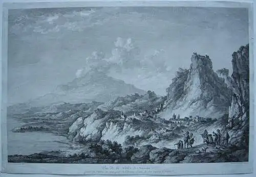 Taormina Sicilia Italia Gesamtansicht Veduta Orig Radierung Allix 1780 Italien