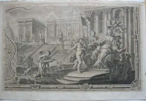 Stefano Pozzi (1699-1768) Allegorie Architektur Rom Clemens XII Kupferstich 1735