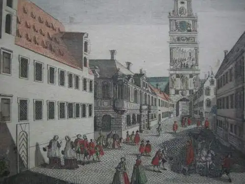 Guckkastenblatt Augsburg Dom-Platz Frauentor Kupferstich Remshart 1750 Probst