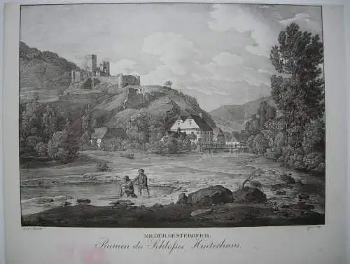 Schloß Hinterhaus Niederösterreich Orig Lithographie Alt Kunike 1824 Donau 