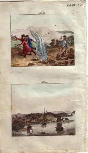 Flammen von Abseron Zorvaster Sidney Australia kolor Orig Kupferstich 1813 