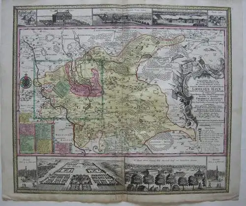 Großenhain Sachsen Meißen Orig Kupferstichkarte Seuter 1730  Randansichten