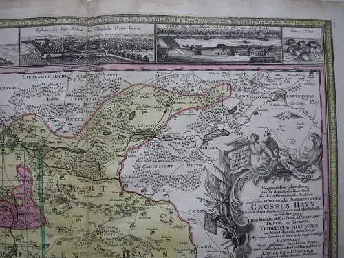 Großenhain Sachsen Meißen Orig Kupferstichkarte Seuter 1730  Randansichten