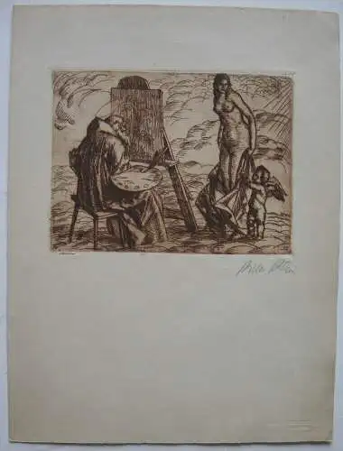 Richard Klein (1890-1967) Mönch als Maler und sein Modell Orig Radierung 1930