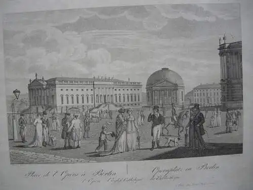 Berlin Opernplatz Orig. Radierung Meyer nach Schinkel 1840 Bibliothek