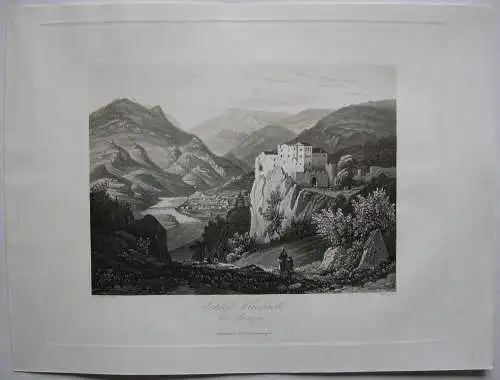 Haselburg Küepach Bozen Trentino Italien Orig. Aquatinta-Radierung 1840  
