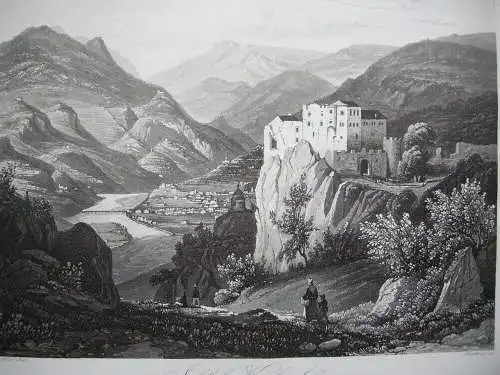 Haselburg Küepach Bozen Trentino Italien Orig. Aquatinta-Radierung 1840