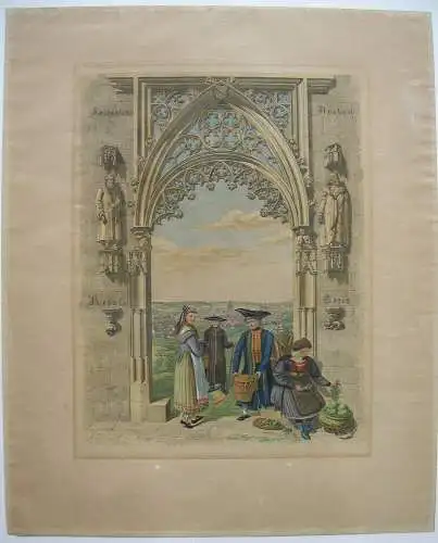 Kreisstadt Ansbach Rezat-Kreis Mittelfranken altkolor Orig Kupferstich 1836 
