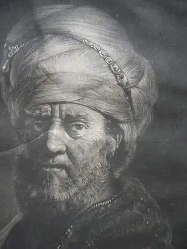 Pieter Louw (1720-1800) Mann mit Turban Orig Mezzotinta nach Rembrandt 1780