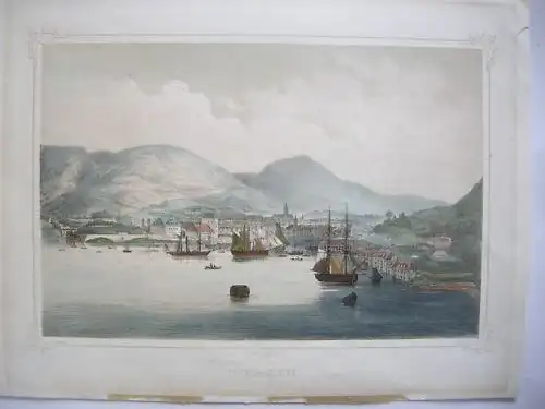 Bergen Norwegen Farb Lithografie 1845 Skandinavien 