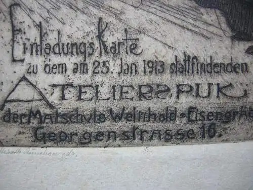 Richard Thiede (1883-1955) Einladung Atelierspuk Malschule Weinhold München 1913